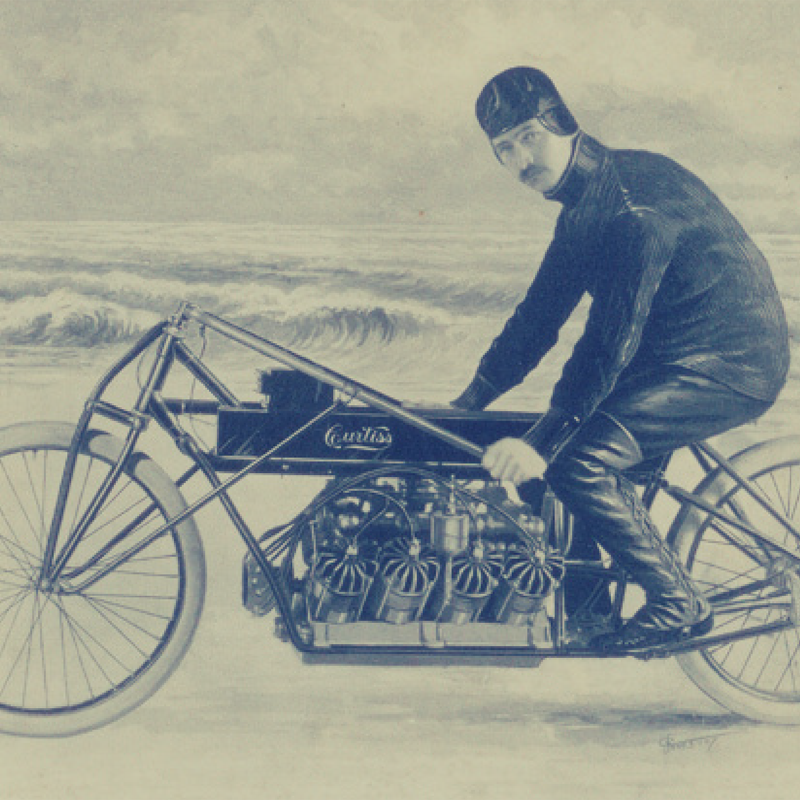 On Jan. 24, 1907, Curtiss became the "fastest man in the world" by setting a land speed record of 136.36 MPH on Ormond Beach, FL on his V-8-powered motorcycle.